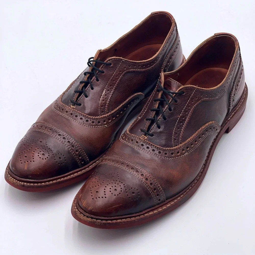 Allen Edmonds Strandmok Mens Brown Leather Brogue Cap Toe Oxford Shoes USA Made